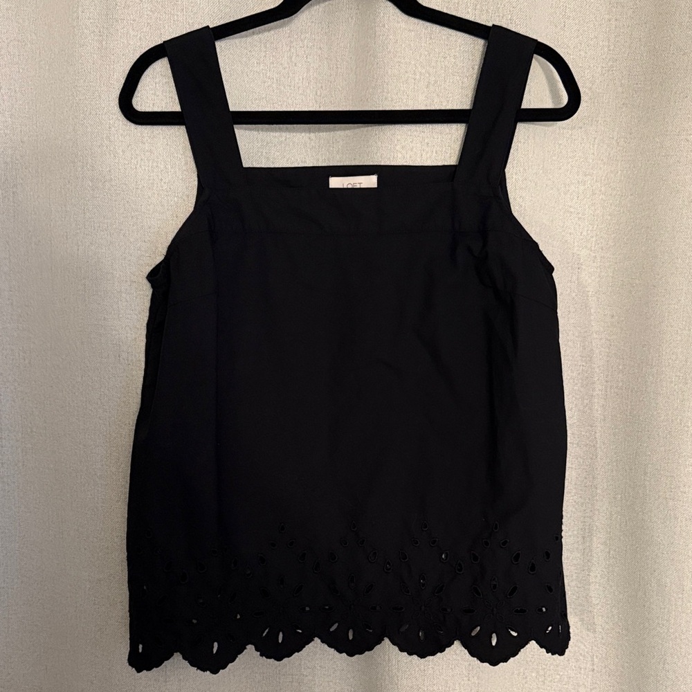 LOFT Elegant Black Eyelet Tank Top